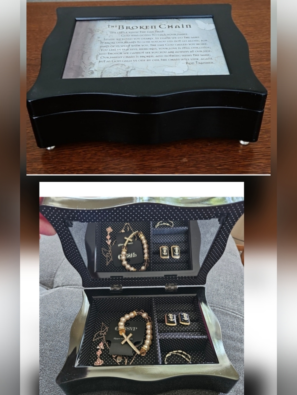 CONNIE HALEY Black Lacquer Monogram Jewelry Keepsake Box